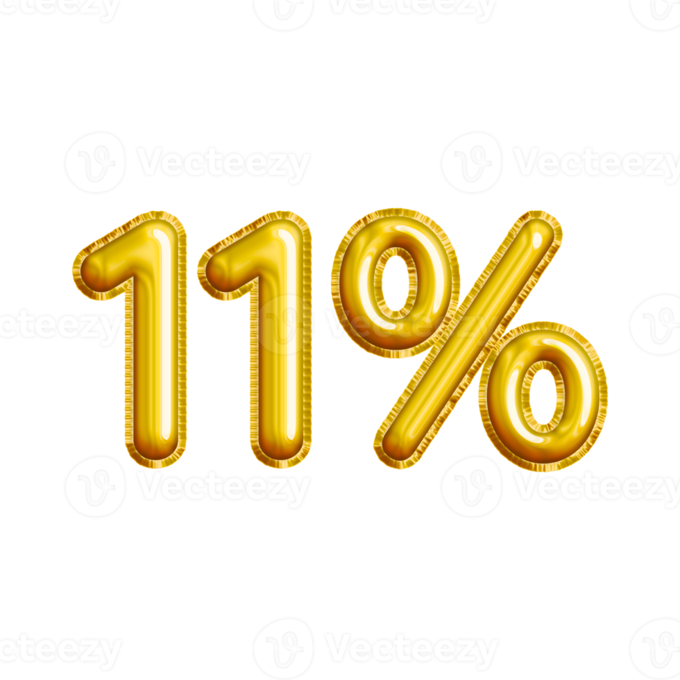 11 or Eleven Percent 3D Gold Balloon. You can use this asset for your content Marketing like as Promotion, Advertisement, Ads,  Banner, Flyer, Discount Card and anymore. png