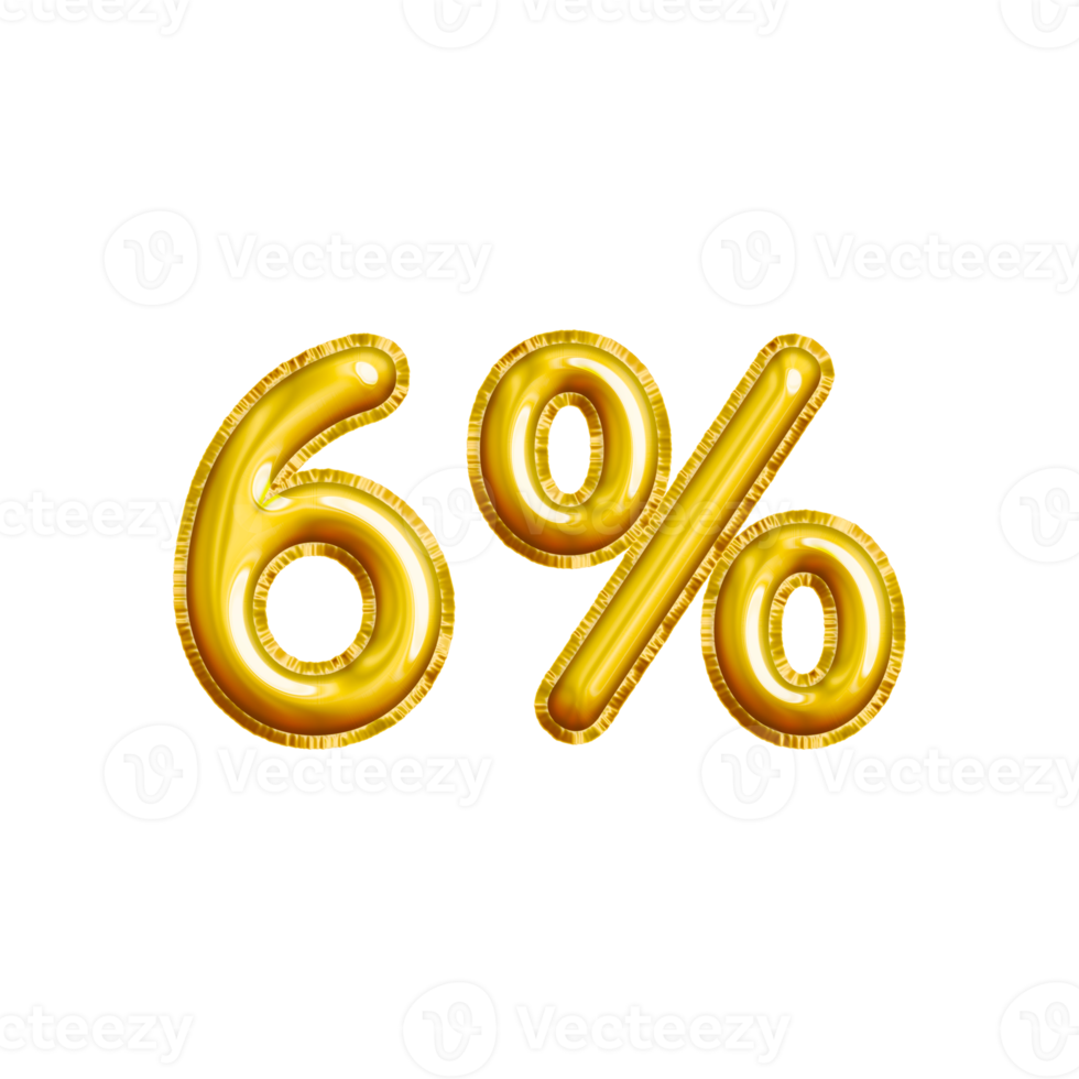 6 or Six Percent 3D Gold Balloon. You can use this asset for your content Marketing like as Promotion, Advertisement, Ads,  Banner, Flyer, Discount Card and anymore. png