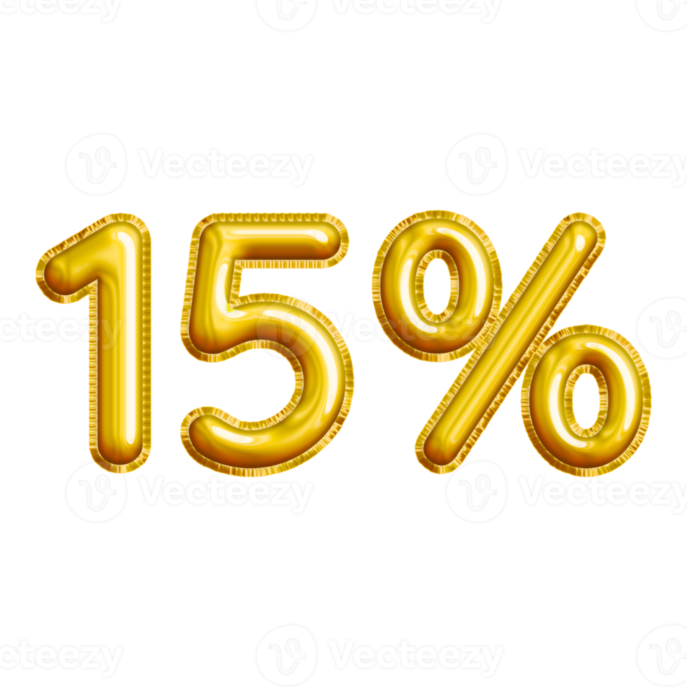 15 or Fifteen Percent 3D Gold Balloon. You can use this asset for your content Marketing like as Promotion, Advertisement, Ads,  Banner, Flyer, Discount Card and anymore. png