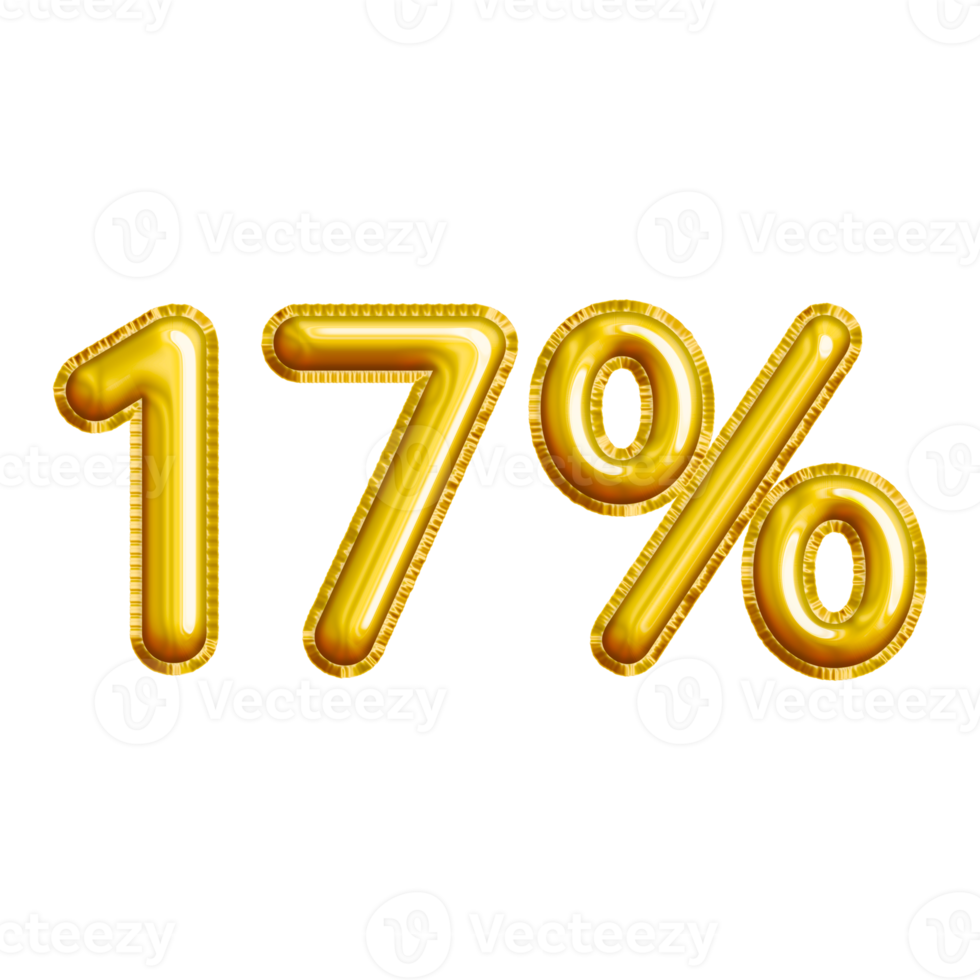 17 or Seventeen Percent 3D Gold Balloon. You can use this asset for your content Marketing like as Promotion, Advertisement, Ads,  Banner, Flyer, Discount Card and anymore. png