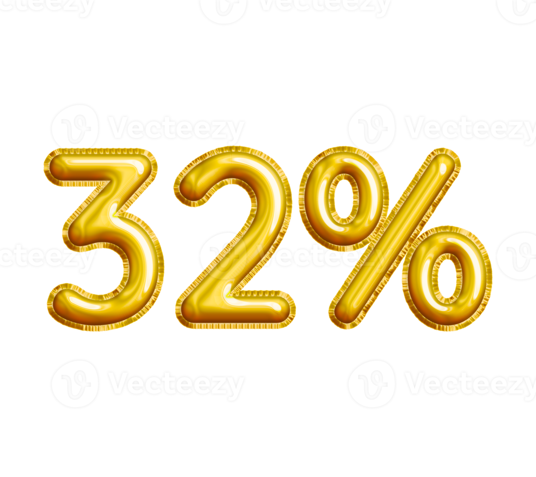 32 or Thirty-two Percent 3D Gold Balloon. You can use this asset for your content Marketing like as Promotion, Advertisement, Ads,  Banner, Flyer, Discount Card and anymore. png