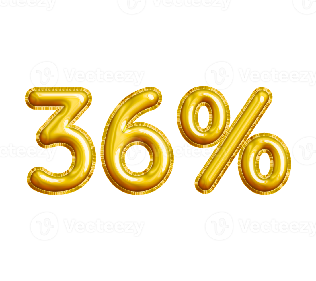 36 or Thirty-six Percent 3D Gold Balloon. You can use this asset for your content Marketing like as Promotion, Advertisement, Ads,  Banner, Flyer, Discount Card and anymore. png