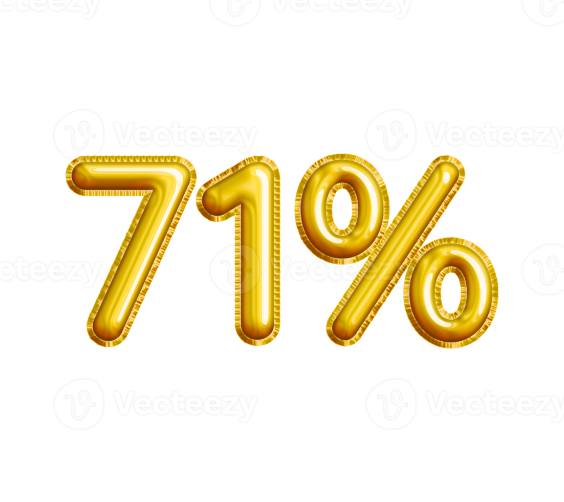 71 or Seventy-one Percent 3D Gold Balloon. You can use this asset for your content Marketing like as Promotion, Advertisement, Ads,  Banner, Flyer, Discount Card and anymore. png