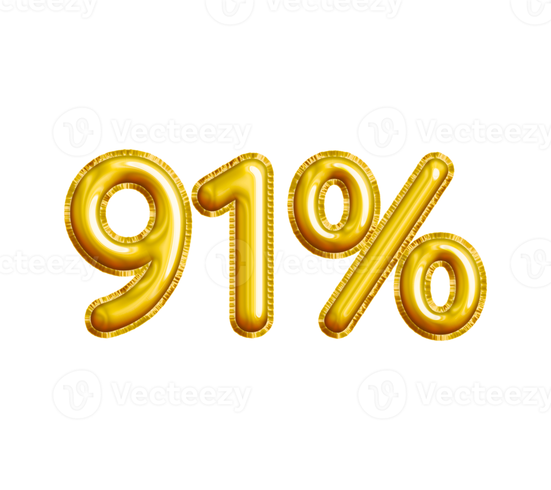 91 or Ninety-one Percent 3D Gold Balloon. You can use this asset for your content Marketing like as Promotion, Advertisement, Ads,  Banner, Flyer, Discount Card and anymore. png