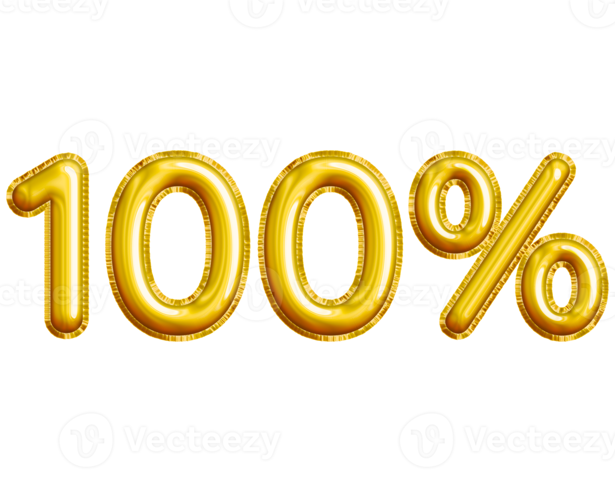 100 or One Hundred Percent 3D Gold Balloon. You can use this asset for your content Marketing like as Promotion, Advertisement, Ads,  Banner, Flyer, Discount Card and anymore. png