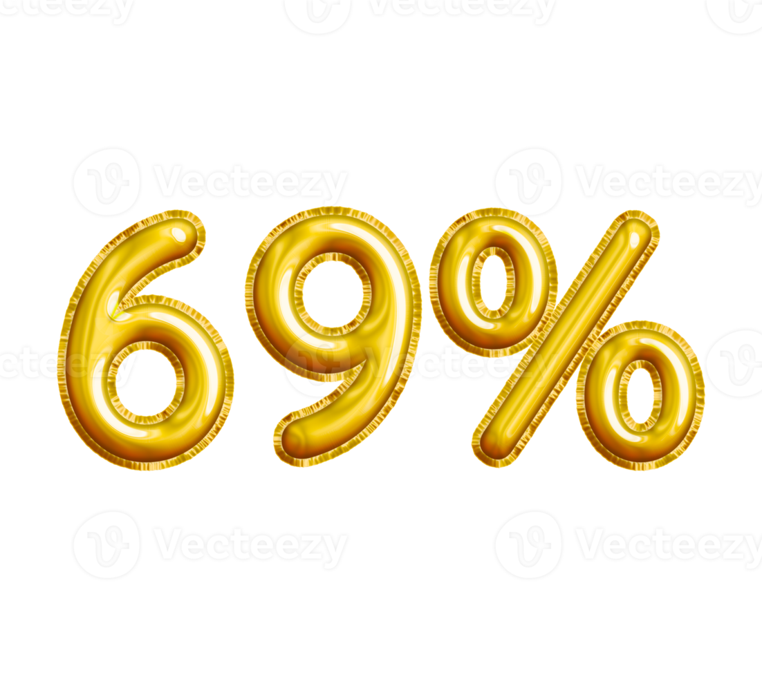 69 or Sixty-nine Percent 3D Gold Balloon. You can use this asset for your content Marketing like as Promotion, Advertisement, Ads,  Banner, Flyer, Discount Card and anymore. png