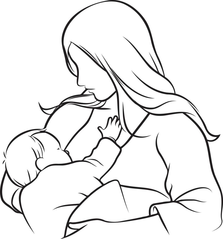 Breastfeeding Line Drawing. vector