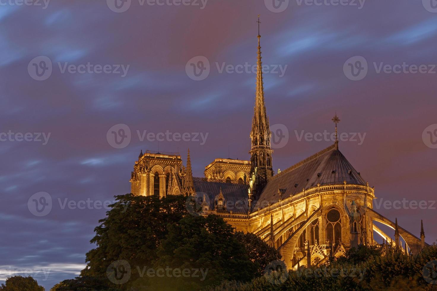 view on Notre-Dame de Paris Cathedral at night photo