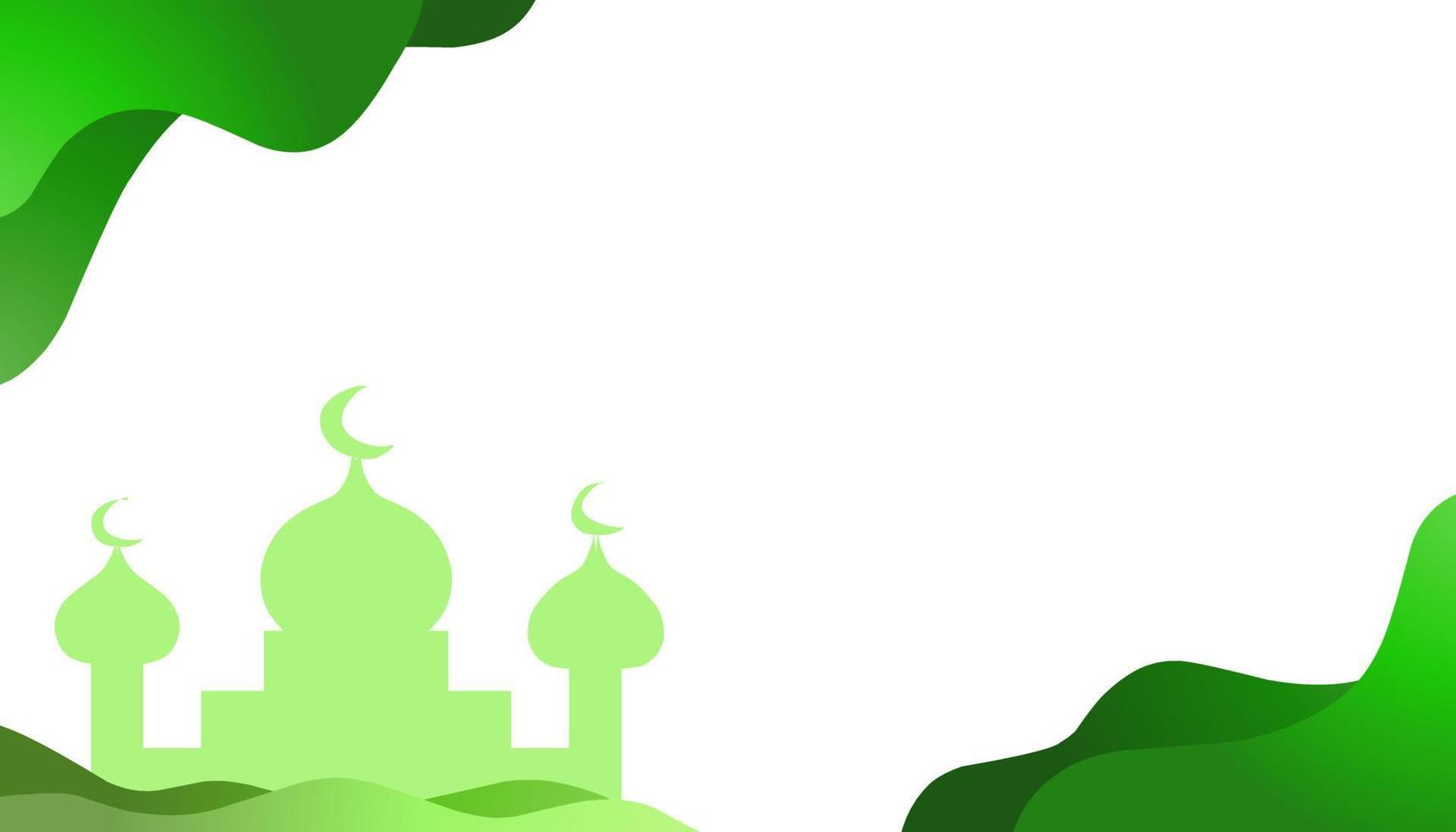 Background Illustration of the theme of Ramadan and Eid al-Fitr and Eid al-Adha, with pictures of green mosques, crescent moons, green waves vector