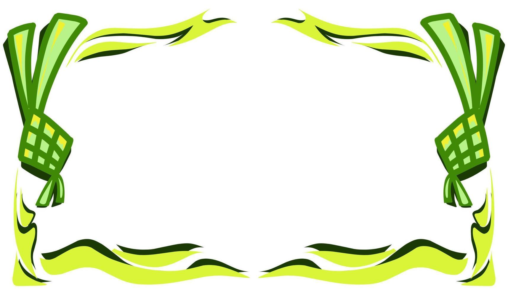 The illustration background with a Ramadan and Eid themed design, has a steamed diamond shaped rice or ketupat and has green and yellow elements vector