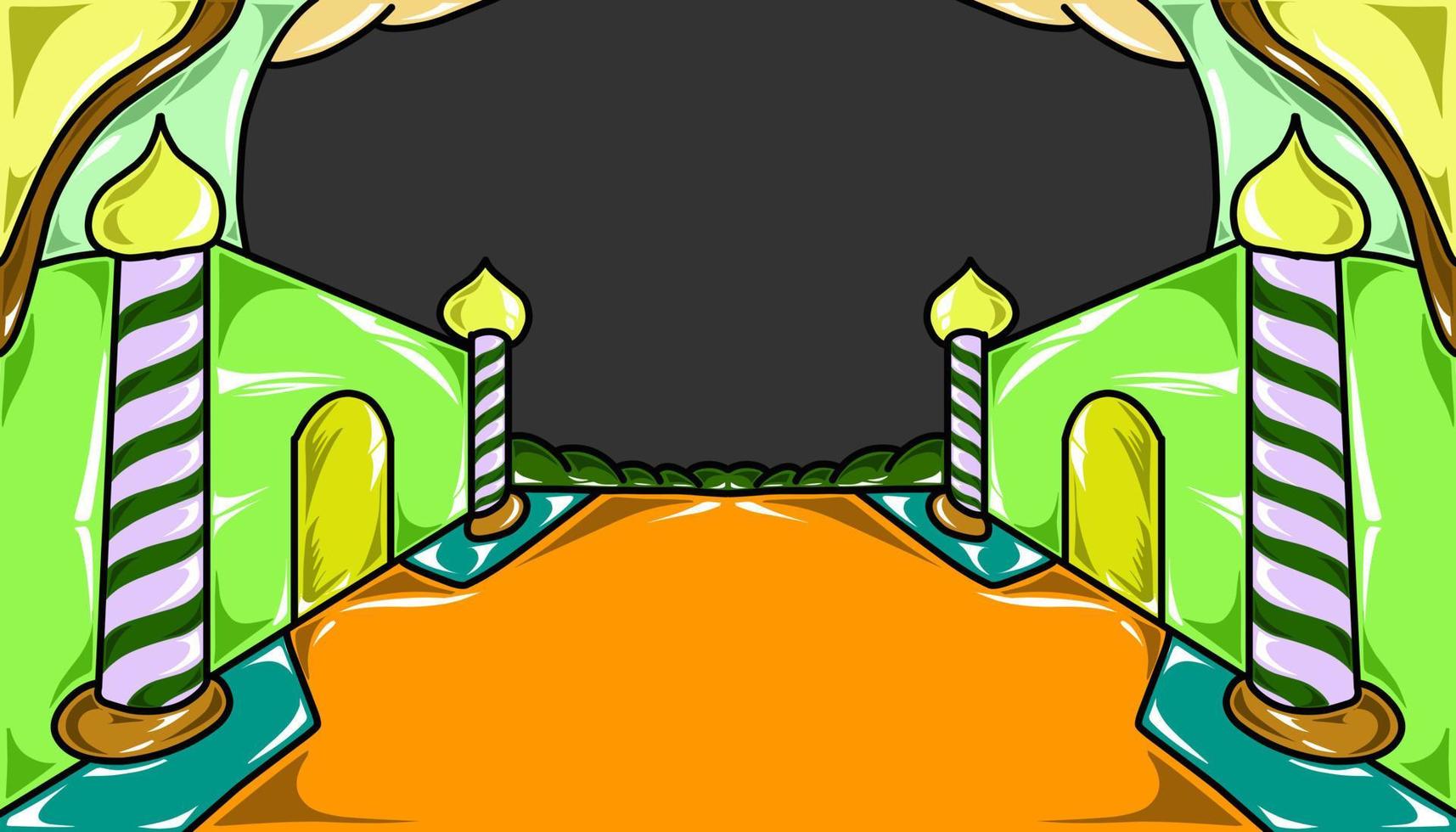 The illustration background with a Ramadan and Eid themed design, has a picture of a mosque with a night atmosphere vector