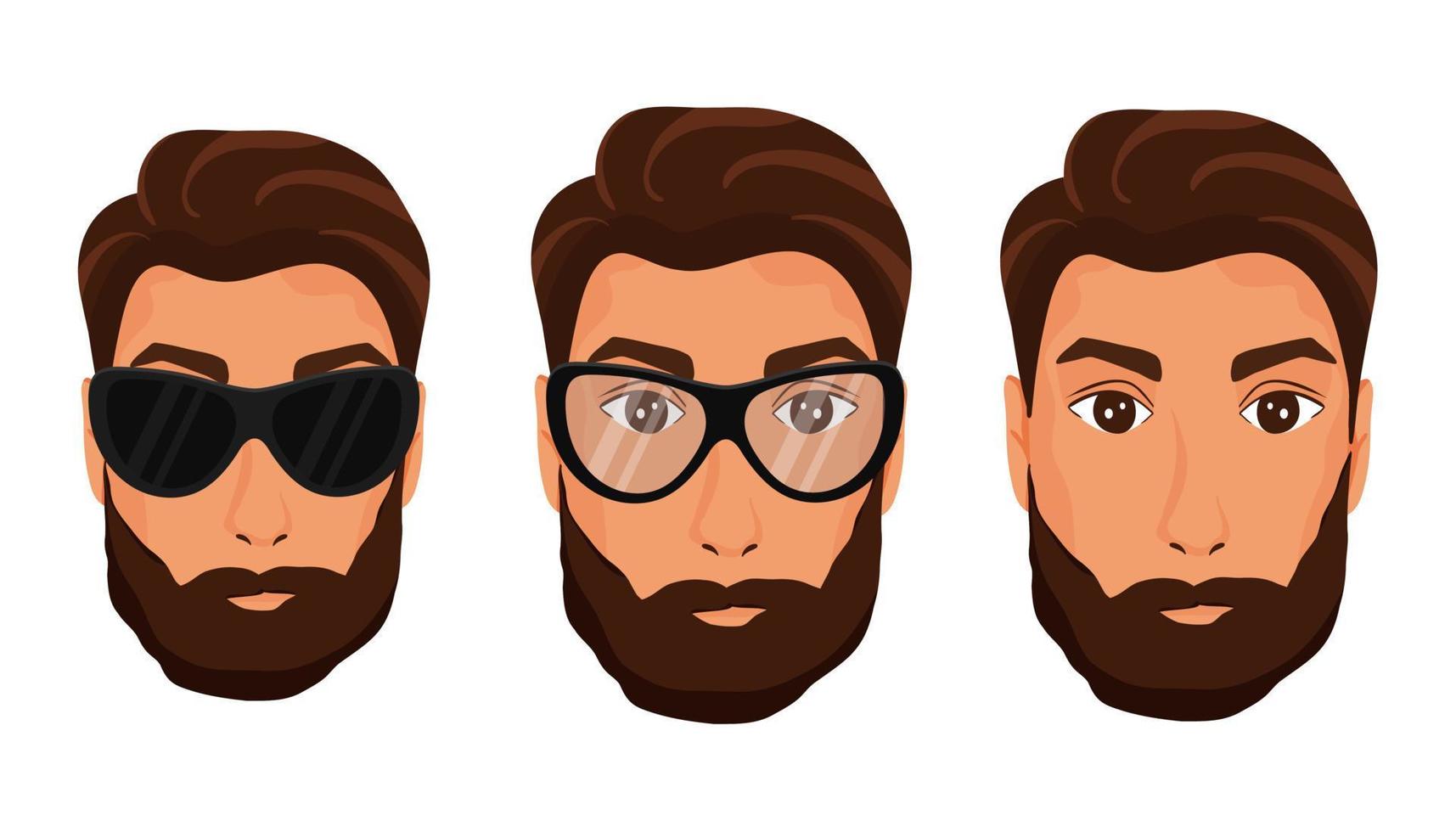 Set of men's faces with beard vector