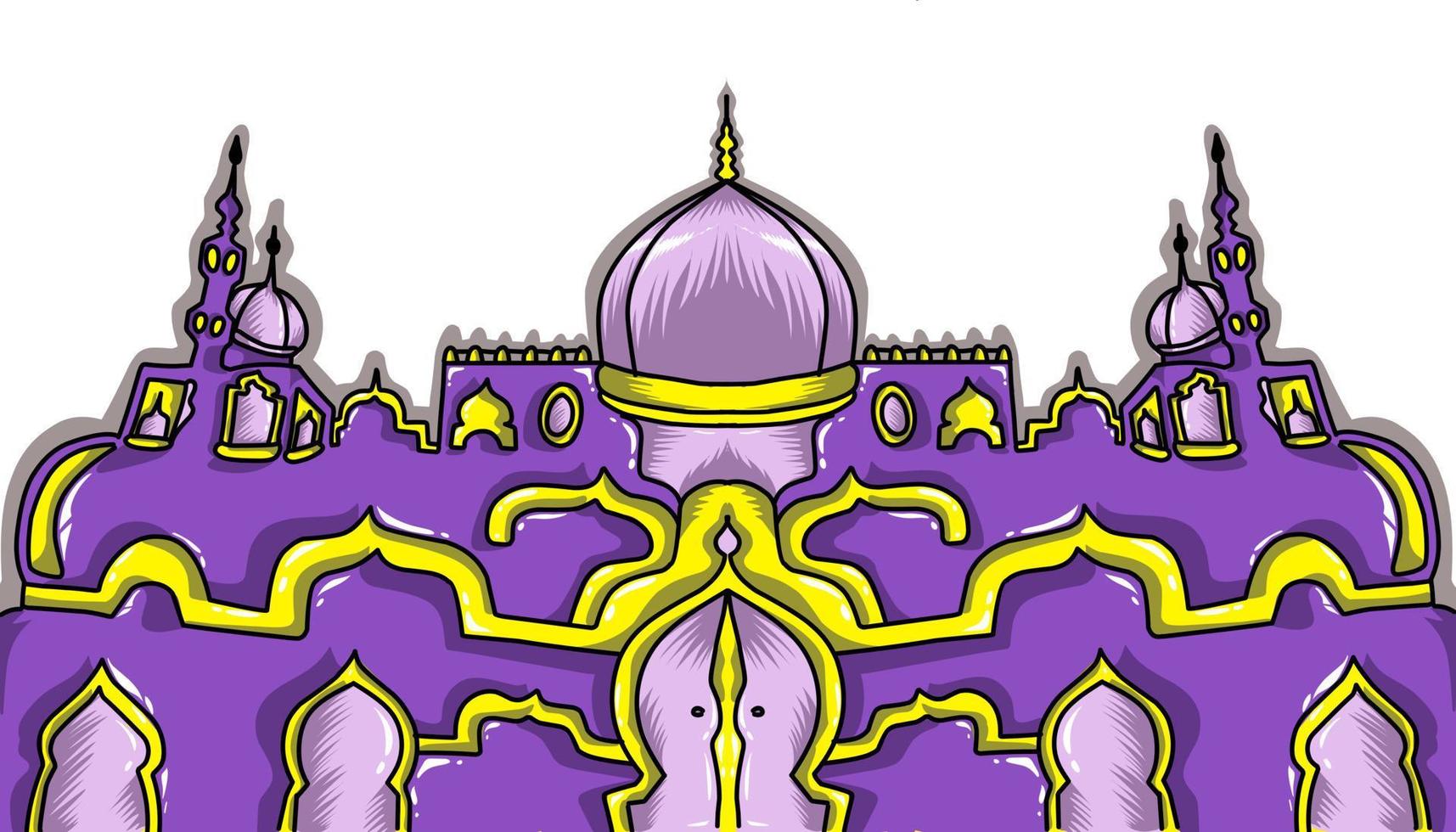 The illustration background with a Ramadan and Eid al-Fitr themed design, Eid al-Adha, has an image of a purple mosque vector