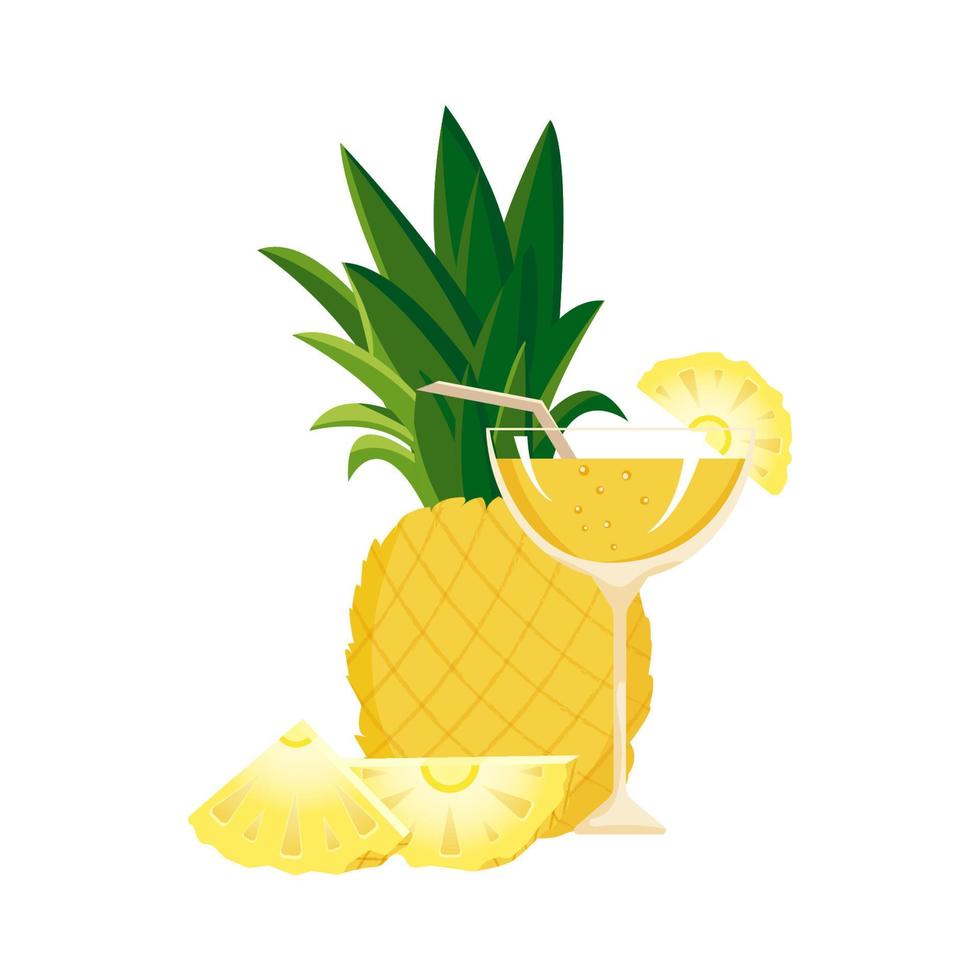 Tropical cocktail with pineapple illustration vector