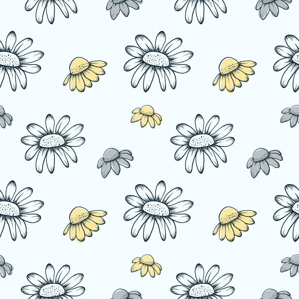 Hand drawn sketch flower seamless pattern. line art flower background. vector