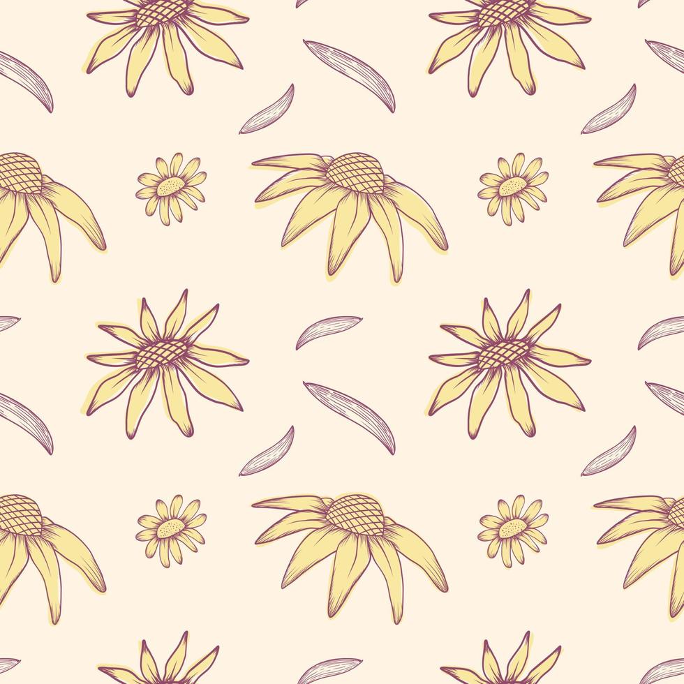 Hand drawn sketch flower seamless pattern. line art flower background. vector