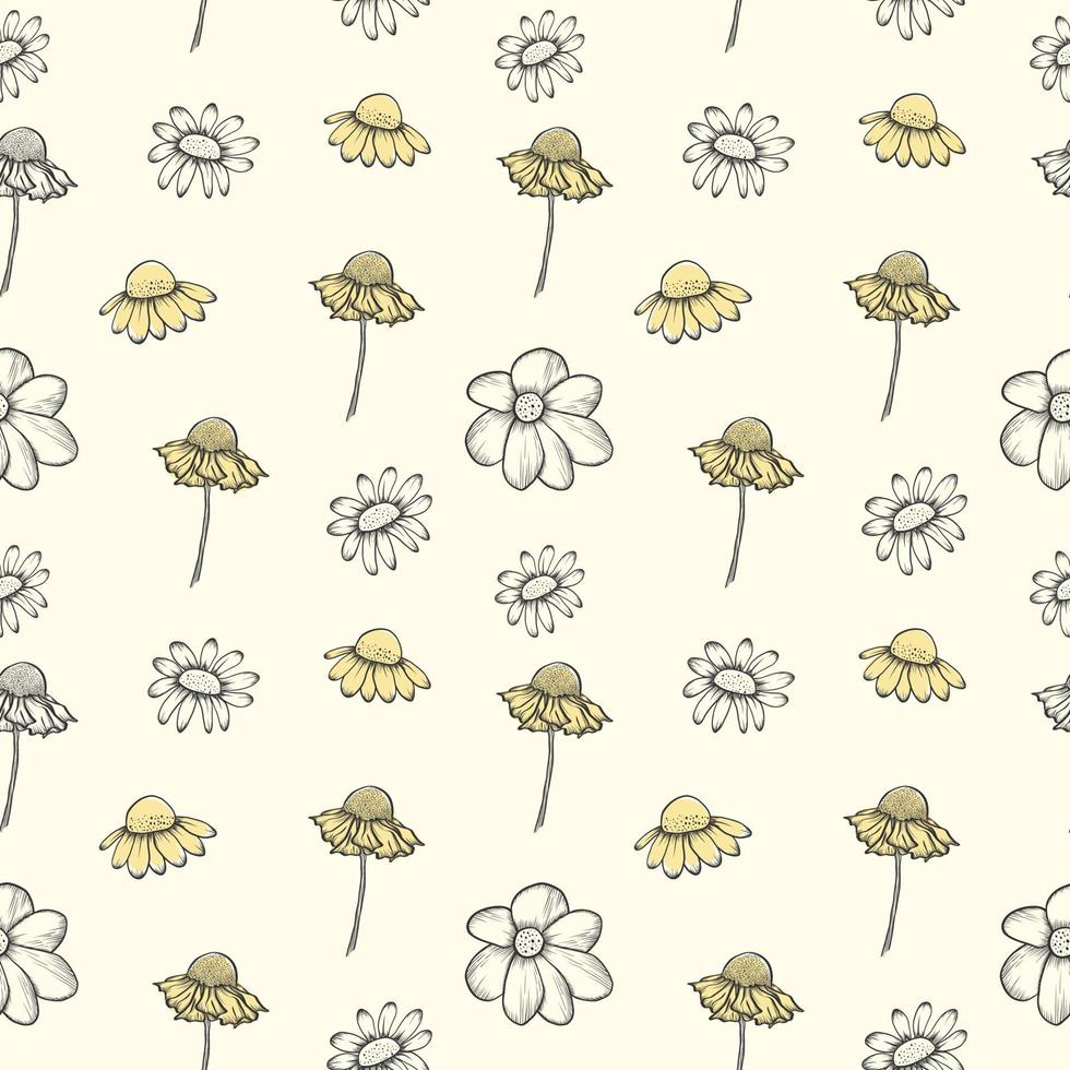 Hand drawn sketch flower seamless pattern. line art flower background. vector