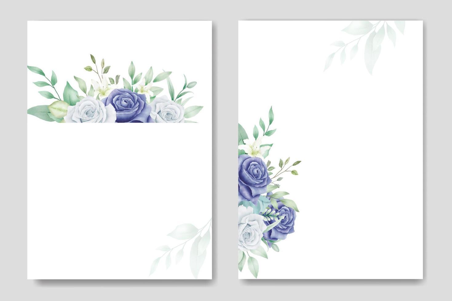 wedding invitation with rose and leaf navy blue vector