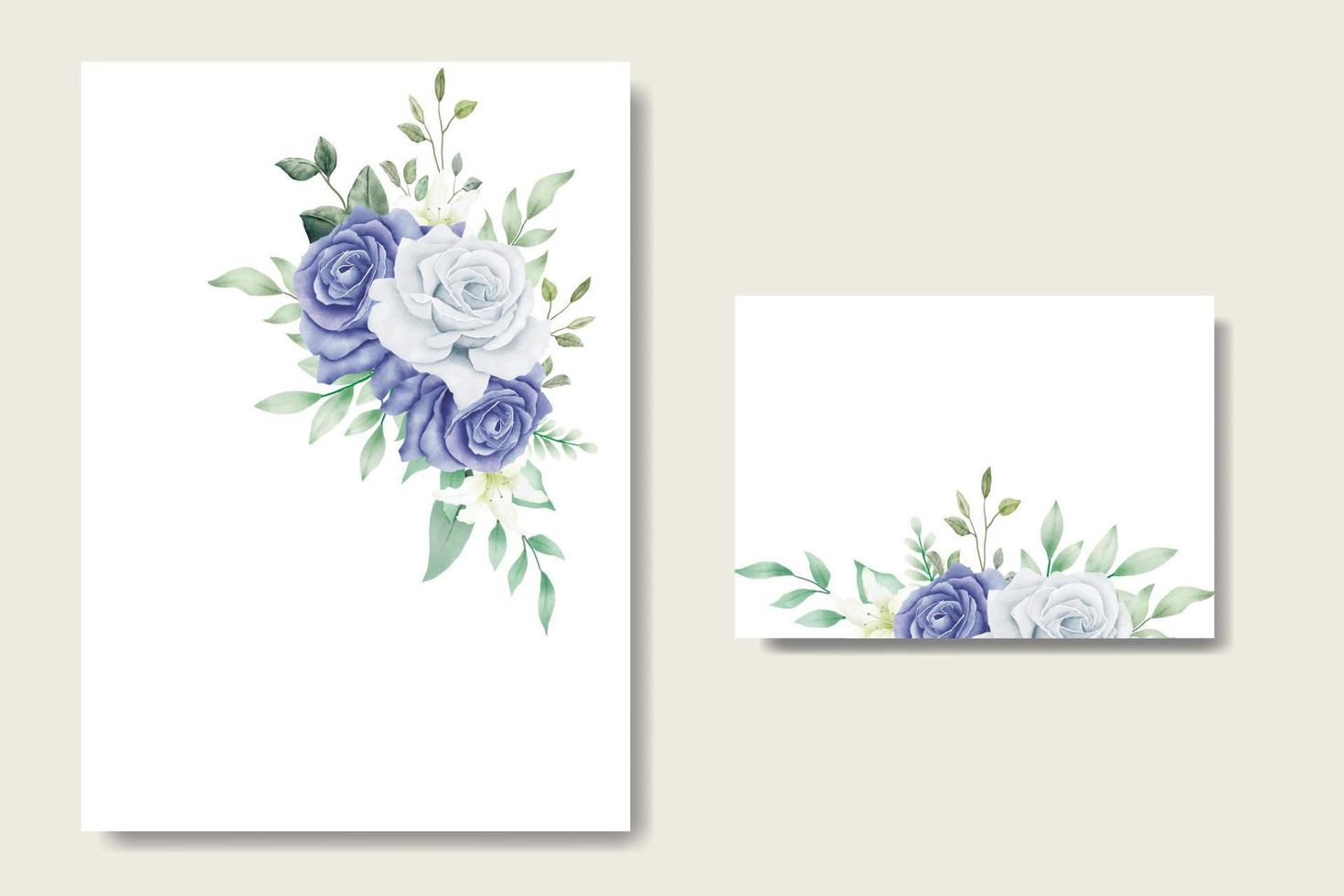 wedding invitation with rose and leaf navy blue vector