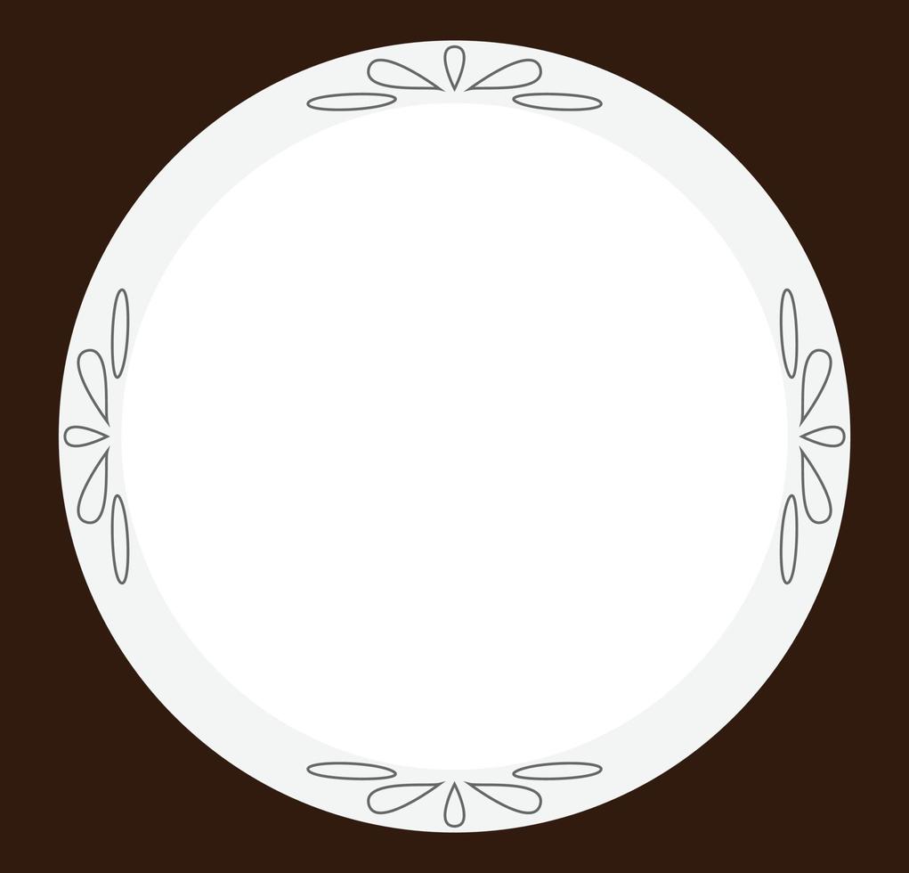 A simple plate, a porcelain plate with ornaments on edges, food plate illustration vector, dish with minimalist drawing style, white and grey and brown colors, suitable for restaurant logo and sign vector