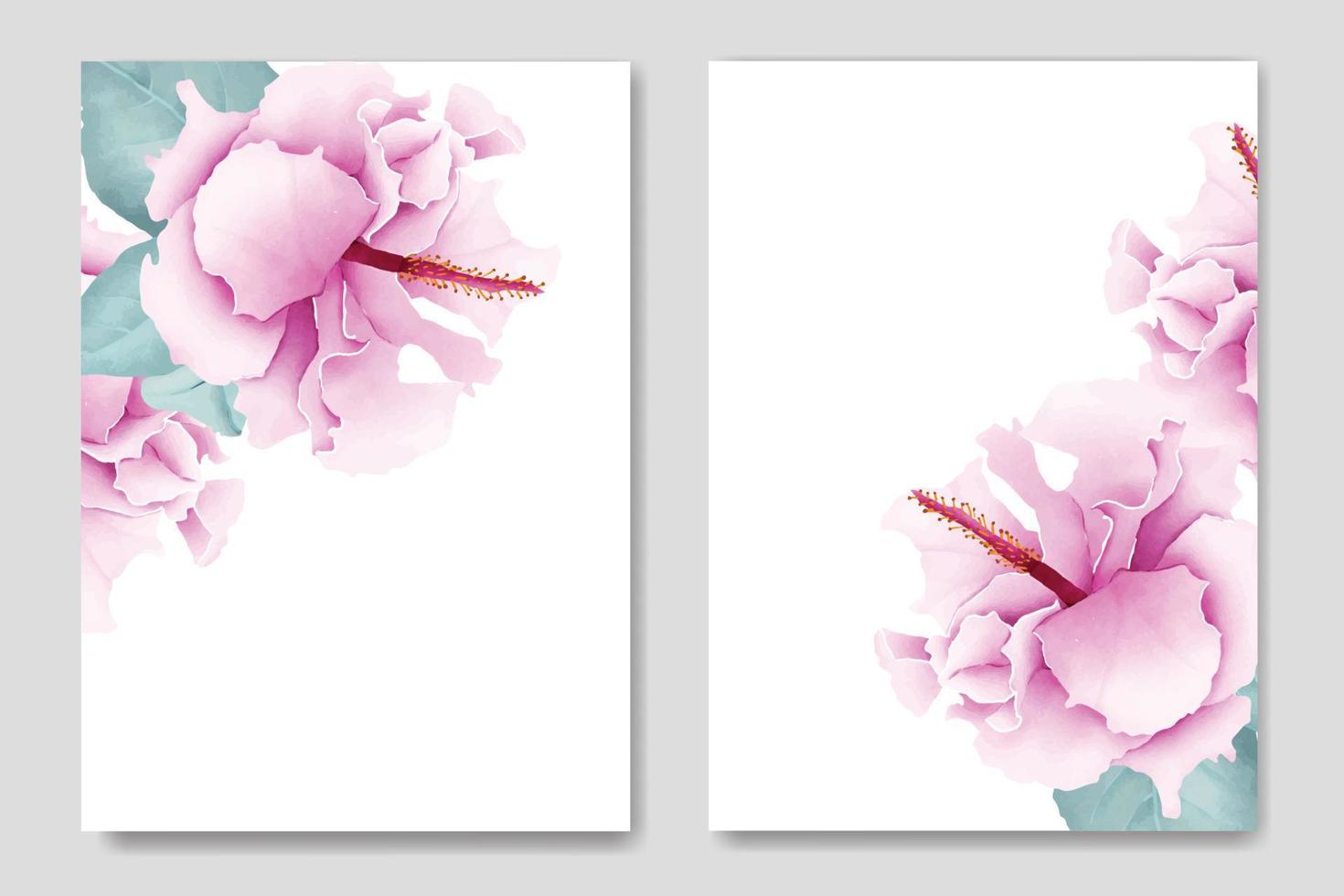 watercolor Hibiscus wedding invitation card template vector