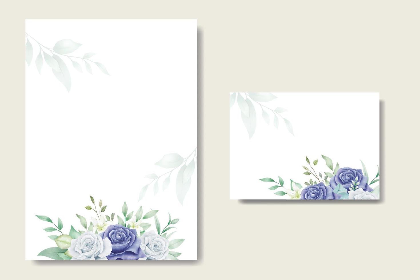wedding invitation with rose and leaf navy blue vector