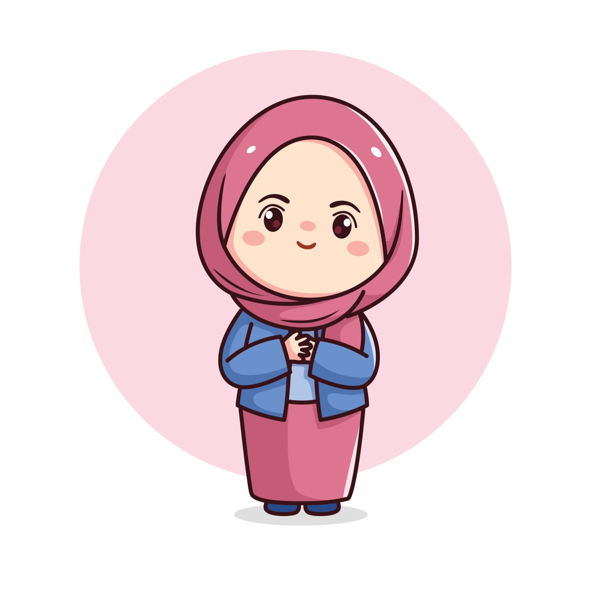 Cute Hijab girl feeling grateful kawaii chibi 21625193 Vector Art at ...