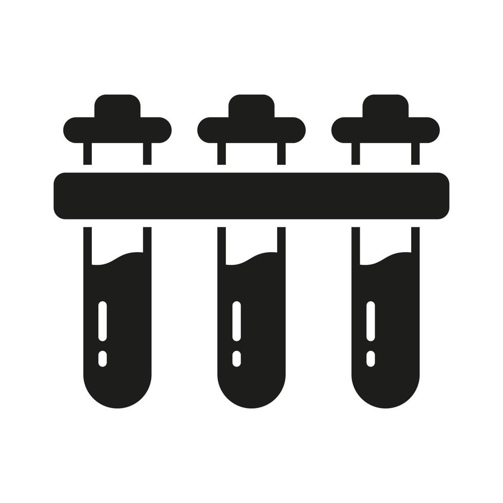 Test Tube Set in Lab Rack Silhouette Icon. Chemistry Research Beaker
