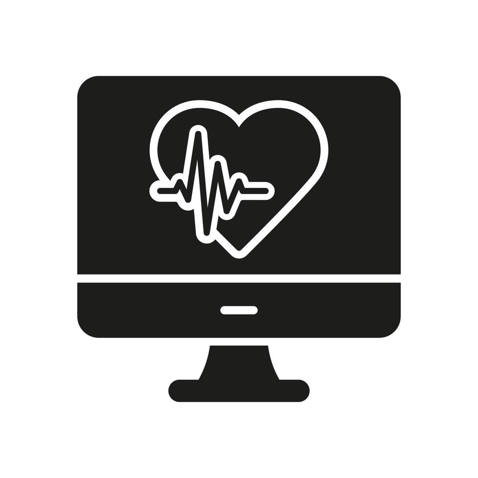 cardiograma silueta icono. latido del corazón supervisión. electrocardiograma, electrocardiograma, electrocardiograma glifo pictograma. cardiología diagnóstico. médico computadora para corazón golpear controlar icono. aislado vector ilustración.