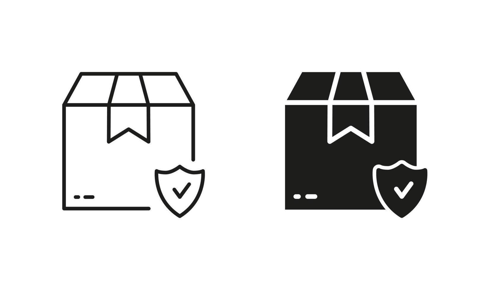 Safe Delivery Shield Silhouette and Line Icon Set. Parcel Box Secure Transportation. Insurance Safety Shipping Package Symbol. Protection Deliver. Editable Stroke. Isolated Vector Illustration.