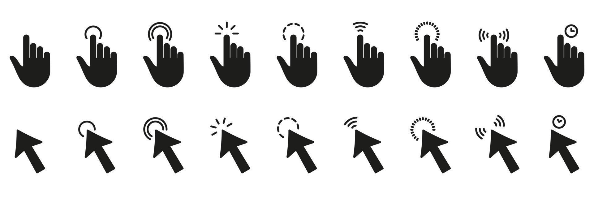 Mouse Pointer Gesture, Hand Slide Left and Right Black Solid Pictogram. Hand Finger Touch, Swipe and Drag Silhouette Icon Set. Pinch Screen, Rotate on Screen Glyph Icons. Isolated Vector Illustration.