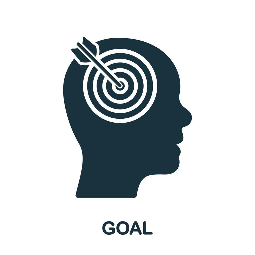 Goal, Focus, Target, Aim Silhouette Icon. Arrow in Human Brain Glyph Pictogram. Objective-Focused Person Solid Sign. Concentration Intellectual Process Symbol. Isolated Vector Illustration.