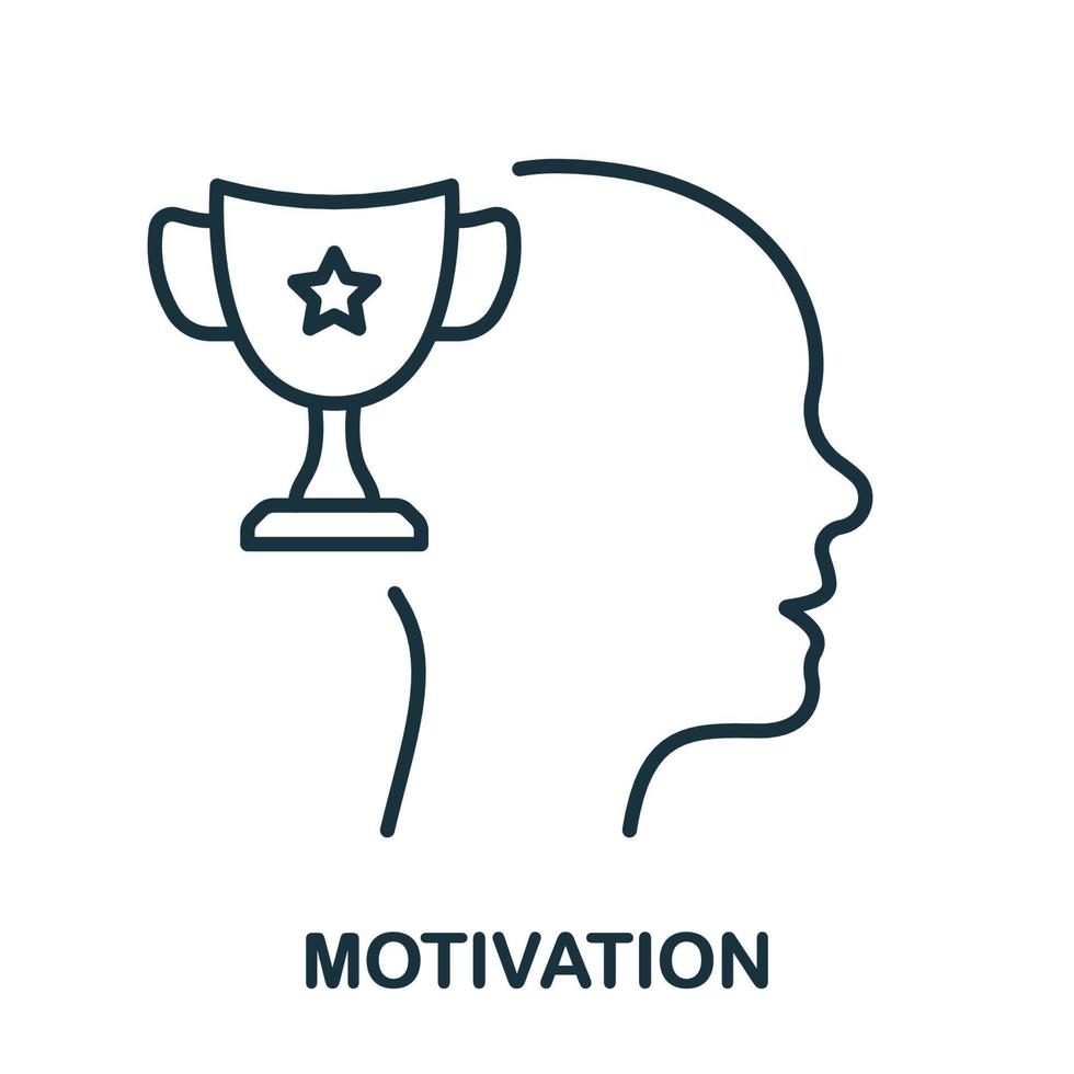 Human Head and Trophy Cup Person Improvement Line Icon. Motivation in Sport Linear Pictogram. Motivating Symbol. Incentive to Development Outline Sign. Editable Stroke. Isolated Vector Illustration.