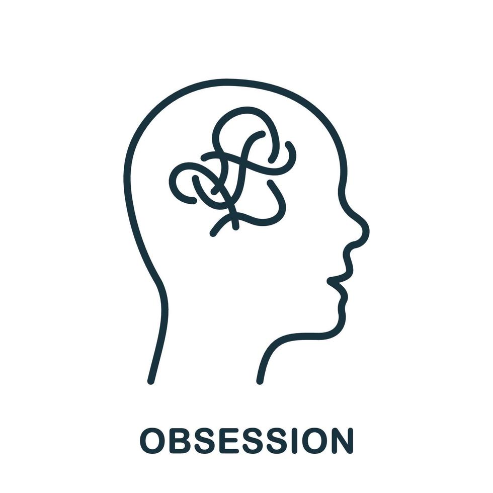 Mental Obsession in Human Head Line Icon. Person Mind Disorder Linear Pictogram. Emotional Resource, Chaos Outline Sign. Intellectual Process Symbol. Editable Stroke. Isolated Vector Illustration.