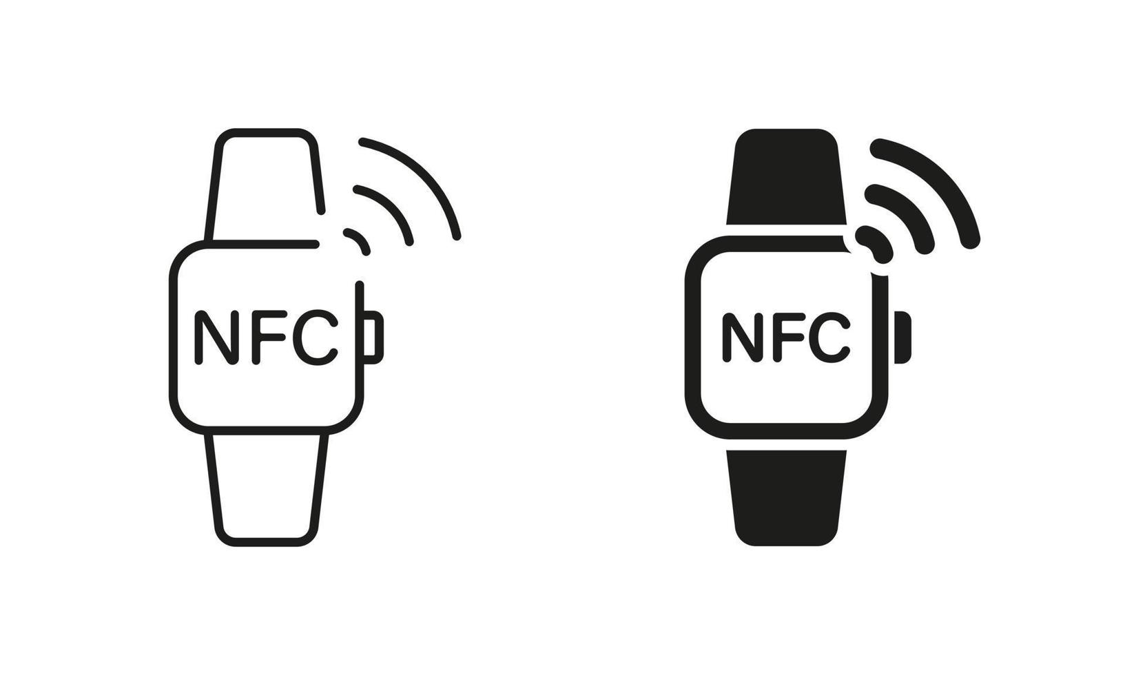 Smart Watch with NFC Technology Line and Silhouette Set. Smartwatch Bracelet Pictogram. Watch for Contactless Payment Symbol Collection on White Background. Isolated Vector Illustration. 21625417 Vector Art at Vecteezy