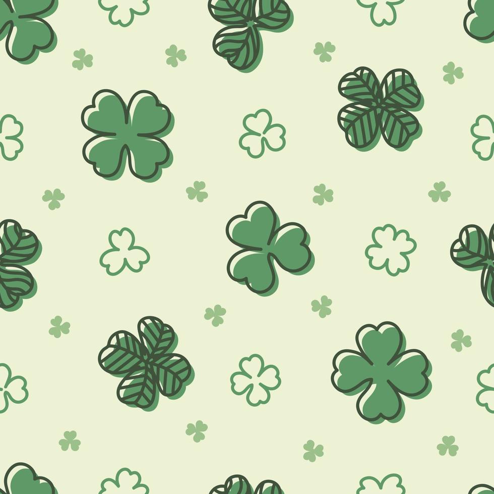 Hand drawn clover leaves seamless pattern on light green background vector