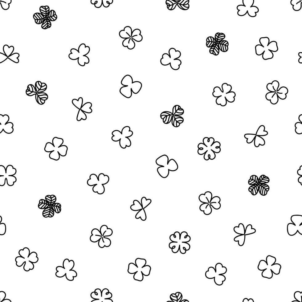 Seamless pattern of black clover outline on transparent background vector