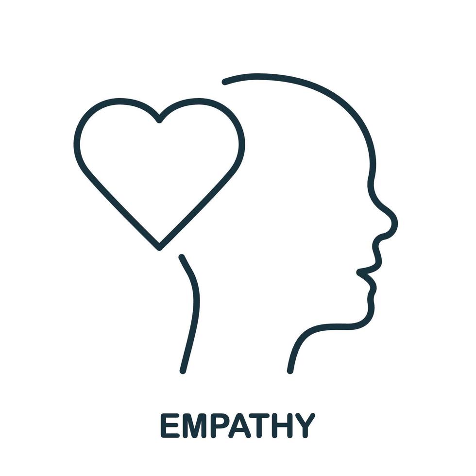 Empathy, Passion, Sympathy Feeling Line Icon. Human Head and Heart Shape Linear Pictogram. Kindness Emotion Outline Sign. Intellectual Process Symbol. Editable Stroke. Isolated Vector Illustration.