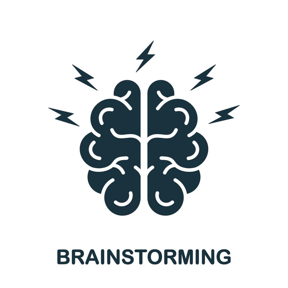 Human Brain with Lightning, Brainstorming Concept Silhouette Icon. Brainstorm Glyph Pictogram. Think about Creative Idea Solid Sign. Intellectual Process Symbol. Isolated Vector Illustration.