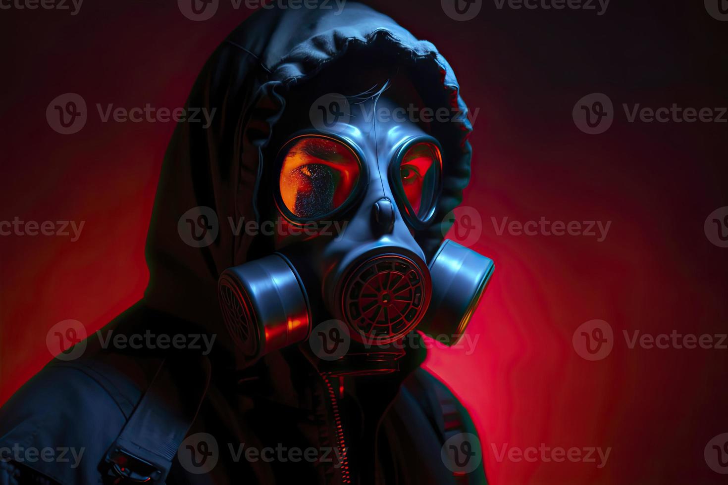 blue and red illuminated person with a gas mask 21625680 Stock Photo at