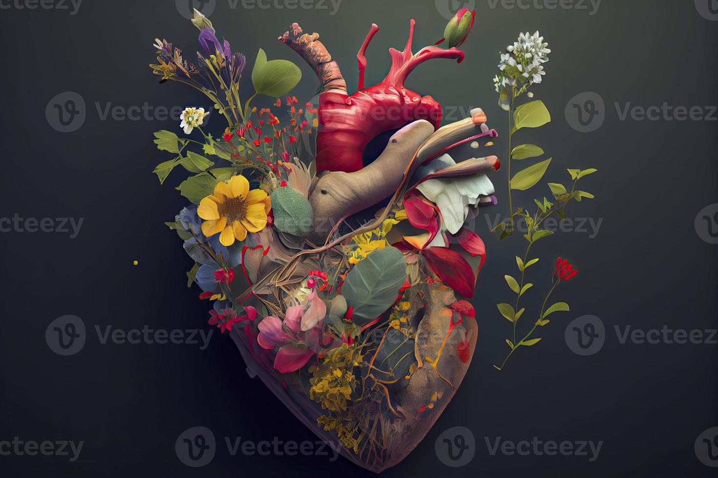 Human heart with flowers, love and emotion concept photo