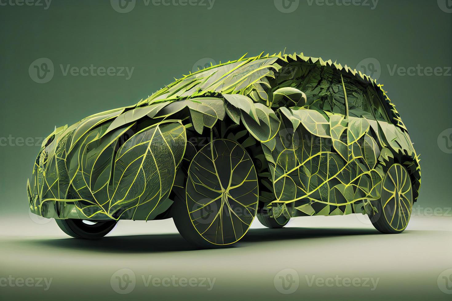 Green electric car made from leaves, sustainable and renewable ressources, eco power photo