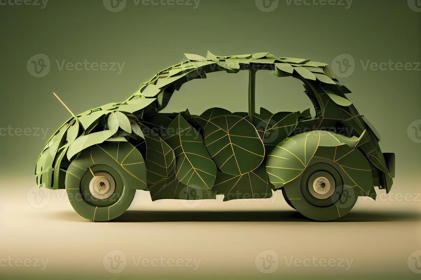 Green electric car made from leaves, sustainable and renewable ressources, eco power photo