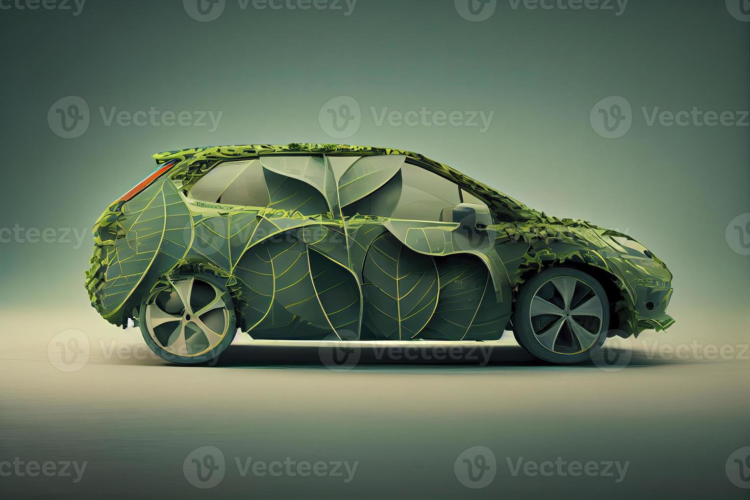Green electric car made from leaves, sustainable and renewable ressources, eco power photo