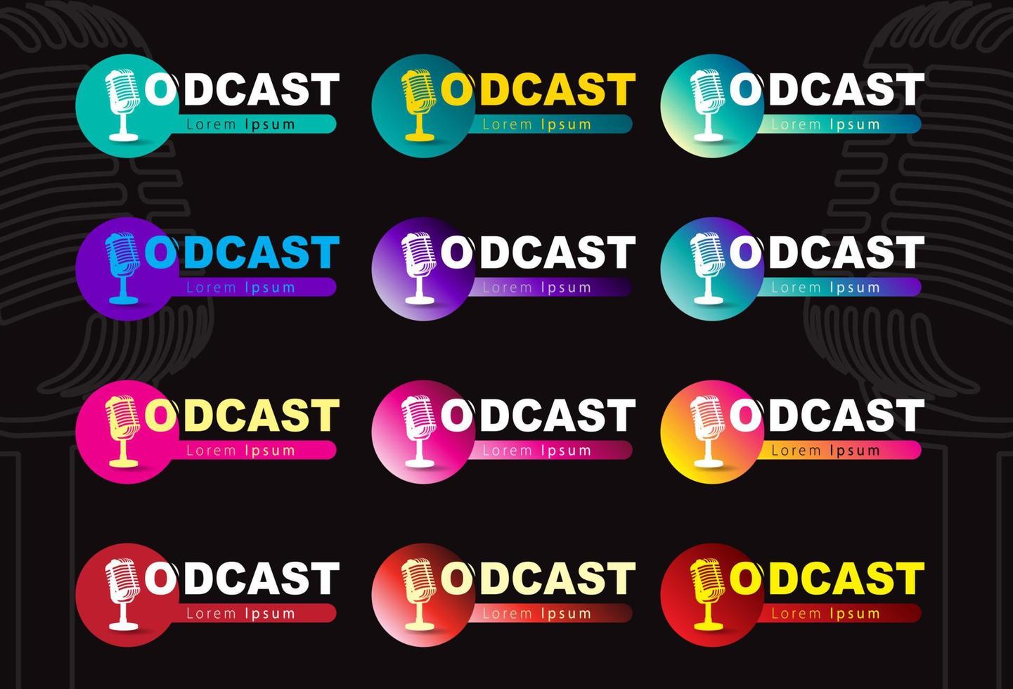 micrófono en degradado fondo, radiodifusión o podcasting logo conjunto vector