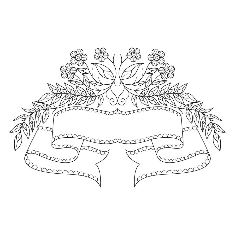 Flower and ribbon hand drawn for adult coloring book vector