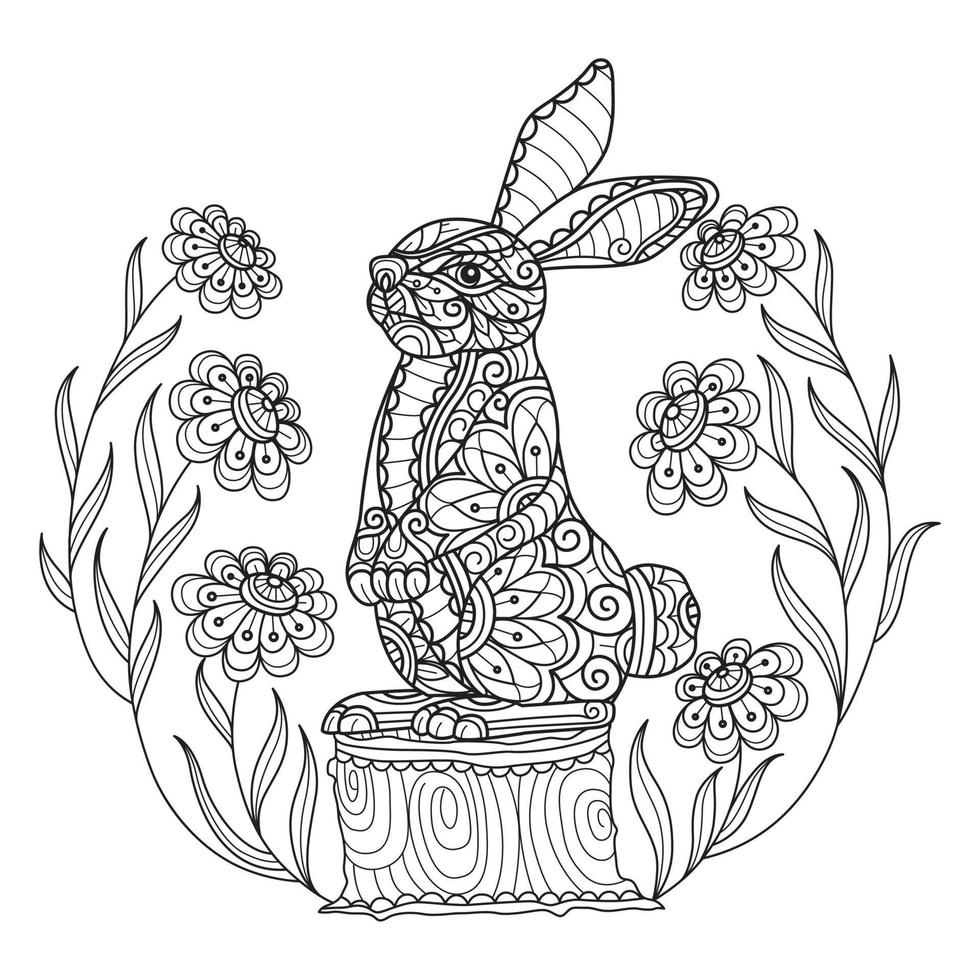 Little bunny hand drawn for adult coloring book vector