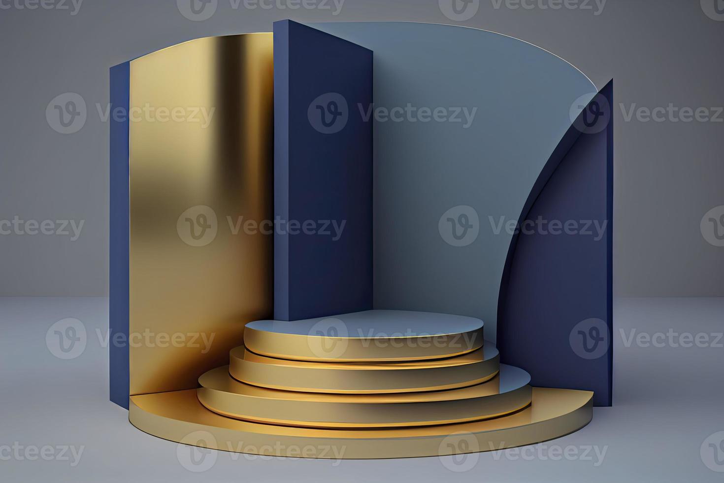 3d render of blue and gold podium. Background with geometric composition photo