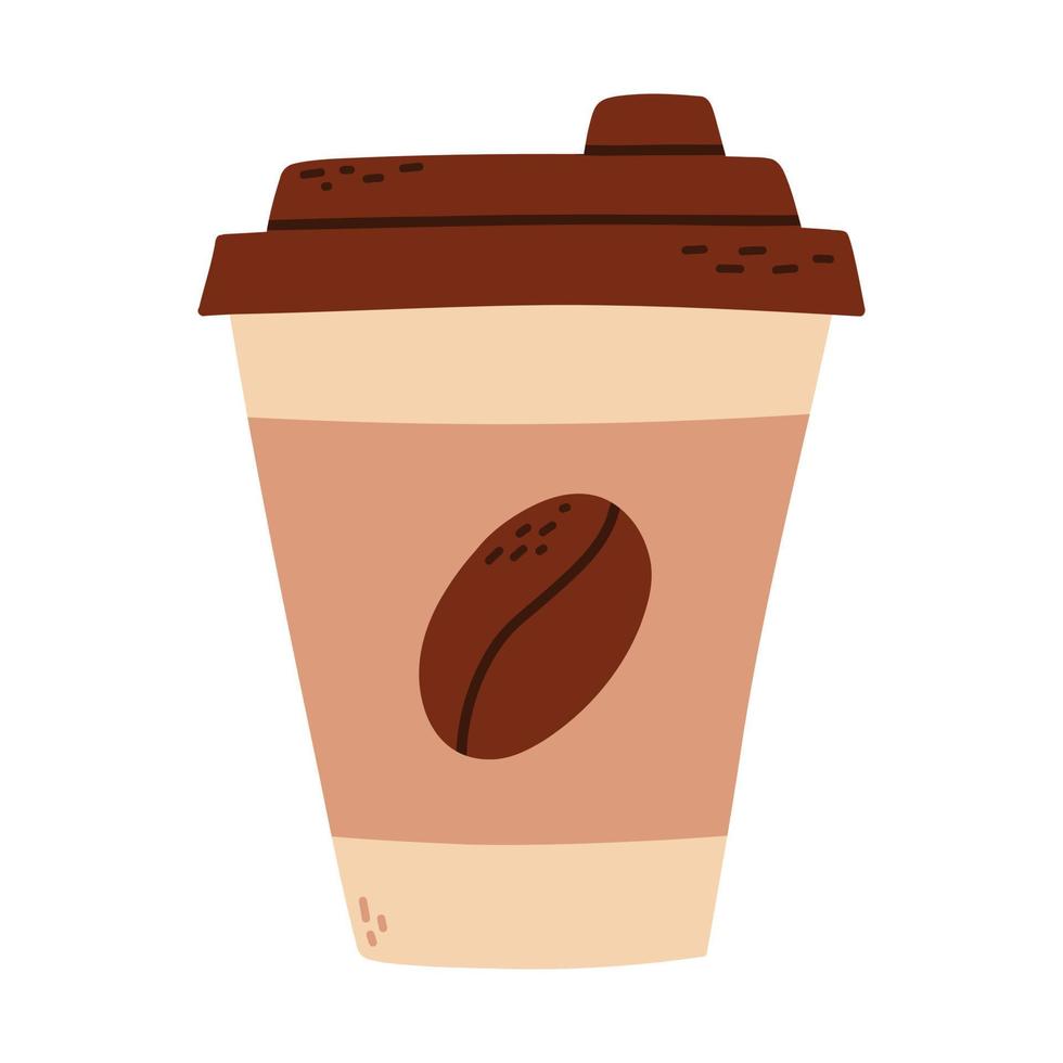 papel taza con café en plano estilo. vector ilustración. jarra con café, té, cacao, capuchino, latté. aislado taza con café en mano dibujado estilo. logo para un café tienda.
