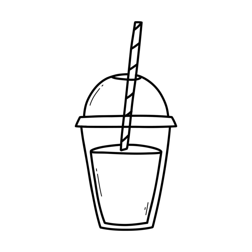 Paper cup with coffee in doodle style. Vector illustration. Mug with coffee, tea, cocoa, cappuccino, latte. Isolated cup with coffee in a linear style. Logo for a coffee shop.